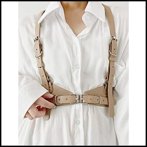 High Waisted Harness Belt PU Leather Adjustable Body Chain Fashion Accessory - Picture 3 of 5